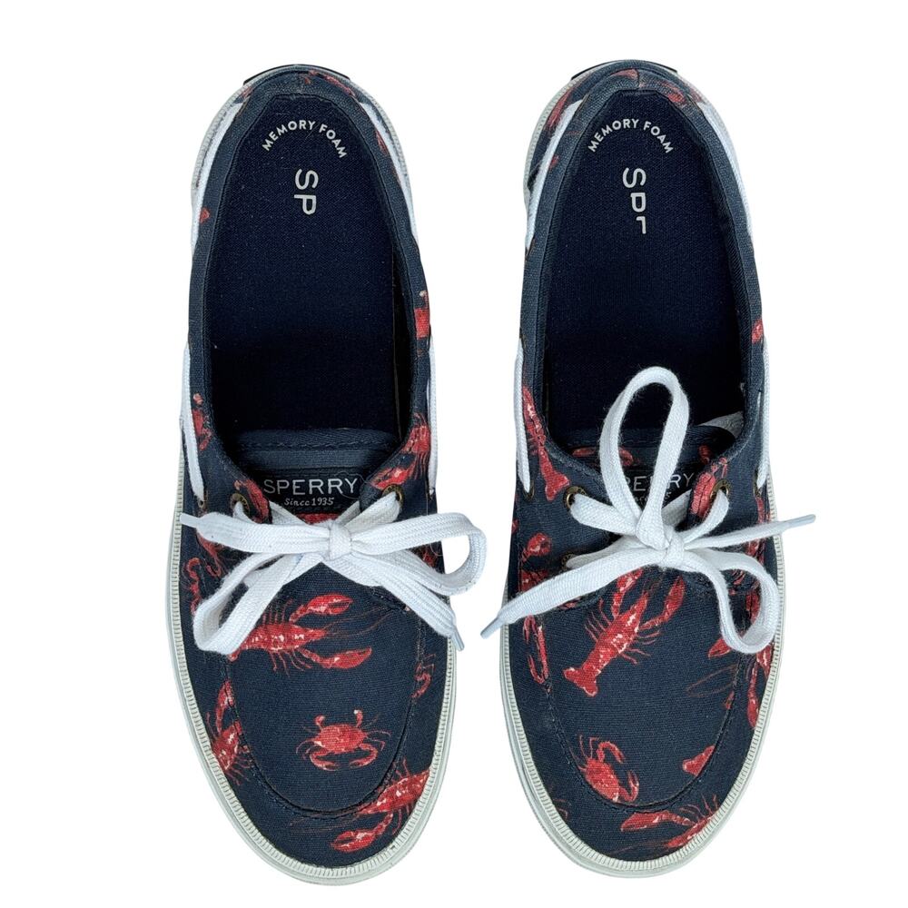 Sperry Top-Sider Crest Boat Shoes Navy Canvas w/ Lobster/Crab Print- Women’s 7